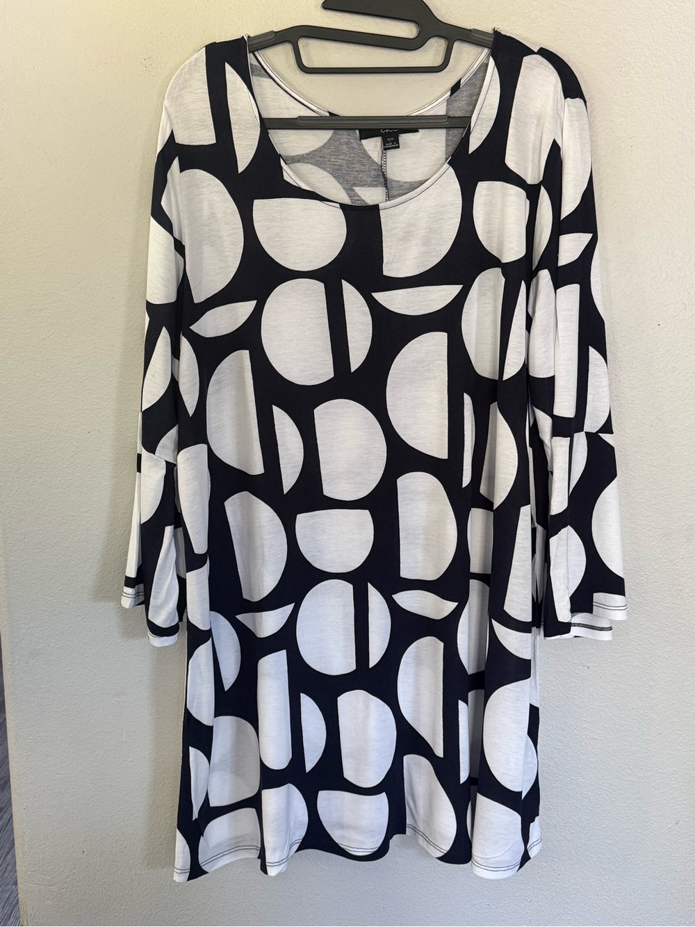 Ellos Women's Shirt Navy & White Scoop Neck Tunic Plus 18/20 Blouse Geometric